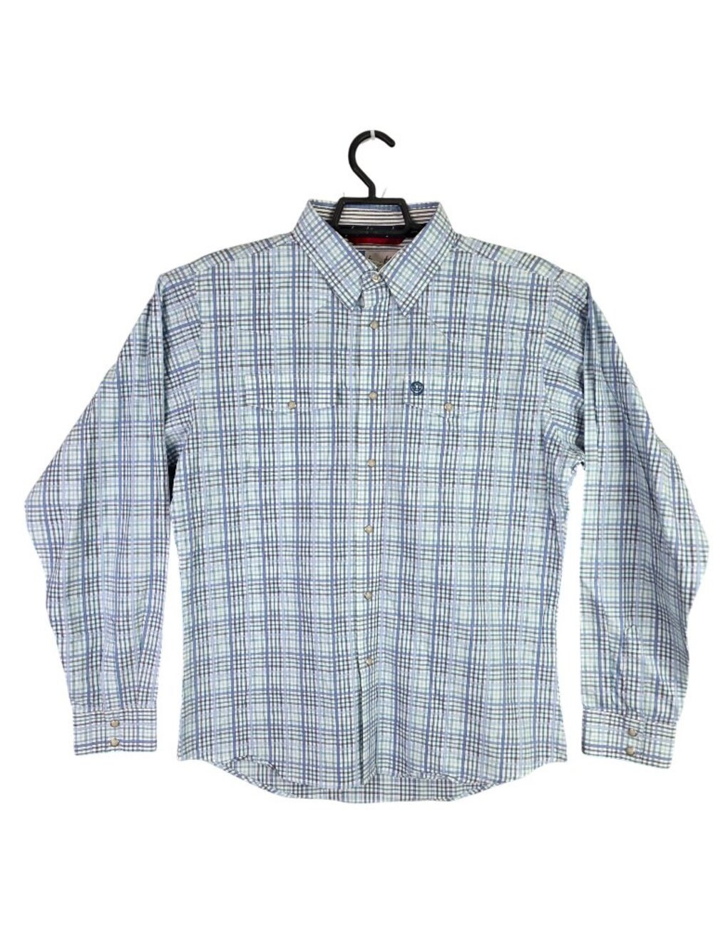 Mens Wrangler George Strait White & Blue Plaid Button Up Shirt Long Sleeve XXL
